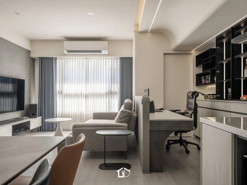 隱匿的光軸:線性照明如何重新定義空間的深度與層次? 開放式書房與客廳-利用線性照明引導視覺軸線與動線